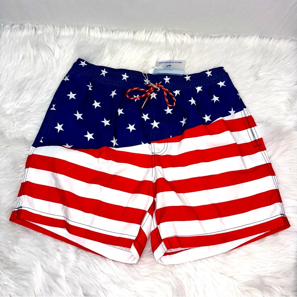 Southern Tide American Flag Swim Trunks. NWT.